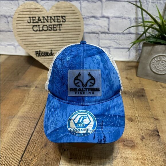 REALTREE FISHING BLUE MESH TRUCKER CURVED BILL HAT One Size - Picture 1 of 7